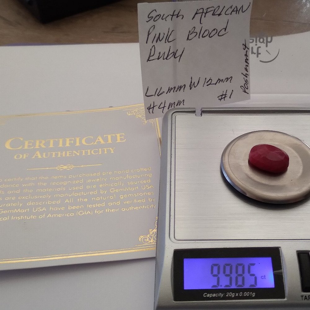 South African Pink Blood ruby certified 9.985 CTW